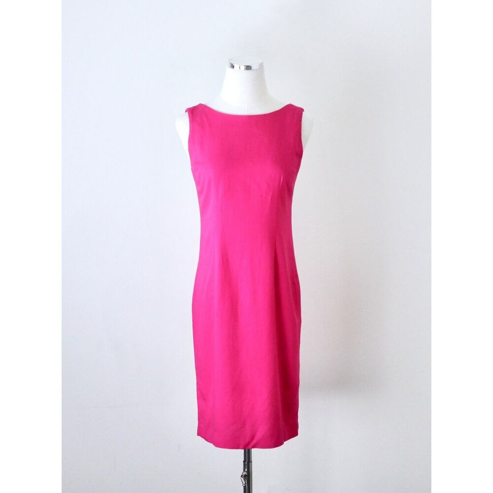 Vintage 1990s Size XXS Linen Blend Low Back Sheath Dress Fuchsia Pink Sleeveless - Picture 2 of 8